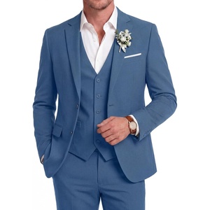 image:imageCOOFANDY Mens 3 Piece Linen Suits Casual Lightweight Blazer Jackets Vest Pants Set for Wedding Business PromNavy Blue