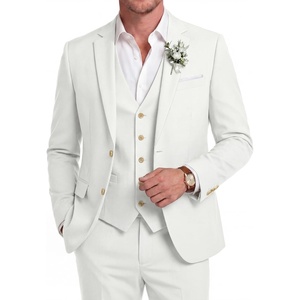 image:imageCOOFANDY Mens 3 Piece Linen Suits Casual Lightweight Blazer Jackets Vest Pants Set for Wedding Business PromWhite