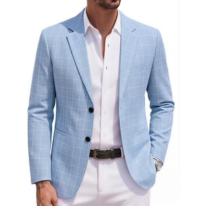 image:imageCOOFANDY Mens Blazer Casual Two Buttons Sport Coats Lightweight Suit JacketCheckered Blazer  Clear Blue
