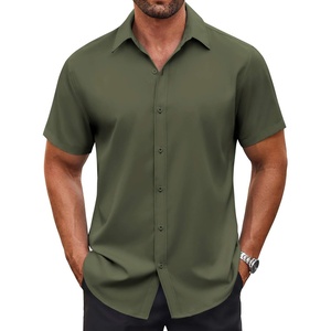 image:imageCOOFANDY Mens Button Down Shirt Short Sleeve Dress Shirt Casual Beach Summer Wedding ShirtArmy Green