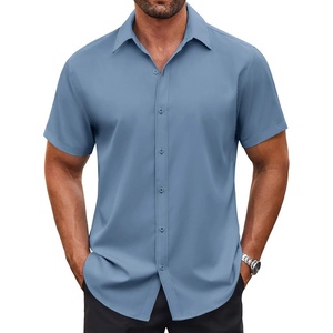 image:imageCOOFANDY Mens Button Down Shirt Short Sleeve Dress Shirt Casual Beach Summer Wedding ShirtGrey Blue