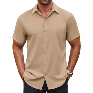 image:imageCOOFANDY Mens Button Down Shirt Short Sleeve Dress Shirt Casual Beach Summer Wedding ShirtKhaki