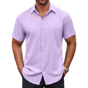 image:imageCOOFANDY Mens Button Down Shirt Short Sleeve Dress Shirt Casual Beach Summer Wedding ShirtLavender