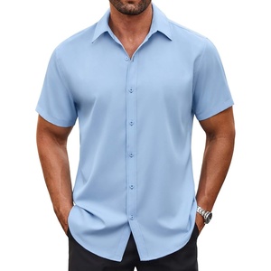 image:imageCOOFANDY Mens Button Down Shirt Short Sleeve Dress Shirt Casual Beach Summer Wedding ShirtLight Blue