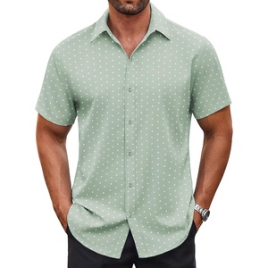 image:imageCOOFANDY Mens Button Down Shirt Short Sleeve Dress Shirt Casual Beach Summer Wedding ShirtLight Greenflower