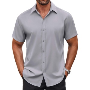 image:imageCOOFANDY Mens Button Down Shirt Short Sleeve Dress Shirt Casual Beach Summer Wedding ShirtLight Grey
