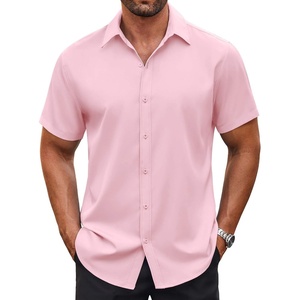 image:imageCOOFANDY Mens Button Down Shirt Short Sleeve Dress Shirt Casual Beach Summer Wedding ShirtLight Pink
