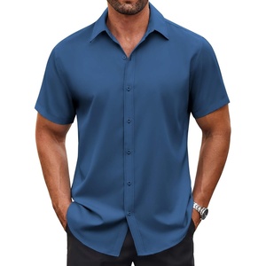image:imageCOOFANDY Mens Button Down Shirt Short Sleeve Dress Shirt Casual Beach Summer Wedding ShirtNavy Blue