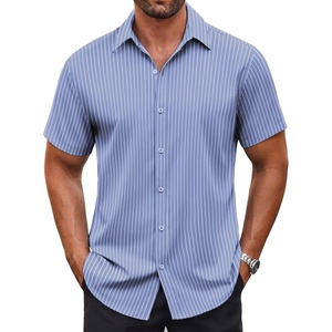image:imageCOOFANDY Mens Button Down Shirt Short Sleeve Dress Shirt Casual Beach Summer Wedding ShirtStripe White Blue