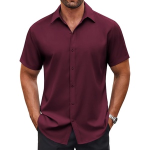 image:imageCOOFANDY Mens Button Down Shirt Short Sleeve Dress Shirt Casual Beach Summer Wedding ShirtWine Red