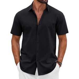 image:imageCOOFANDY Mens Button Down Shirts Short Sleeve Casual Shirt Cotton Summer Beach Linen Wedding ShirtsBlack