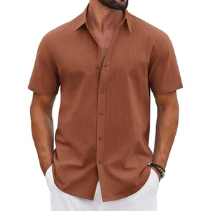 image:imageCOOFANDY Mens Button Down Shirts Short Sleeve Casual Shirt Cotton Summer Beach Linen Wedding ShirtsBurnt Orange