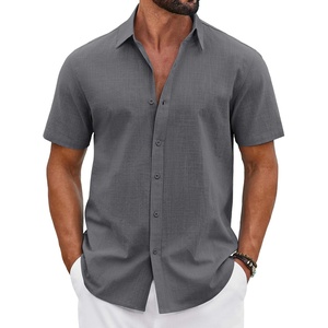 image:imageCOOFANDY Mens Button Down Shirts Short Sleeve Casual Shirt Cotton Summer Beach Linen Wedding ShirtsDark Grey