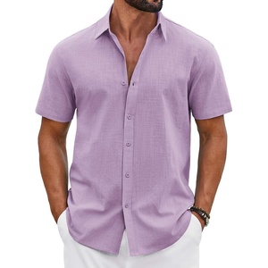image:imageCOOFANDY Mens Button Down Shirts Short Sleeve Casual Shirt Cotton Summer Beach Linen Wedding ShirtsLavender