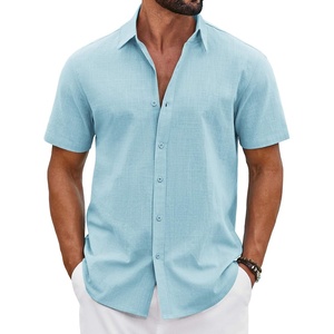 image:imageCOOFANDY Mens Button Down Shirts Short Sleeve Casual Shirt Cotton Summer Beach Linen Wedding ShirtsLight Blue