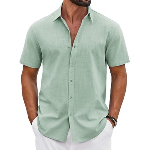 image:imageCOOFANDY Mens Button Down Shirts Short Sleeve Casual Shirt Cotton Summer Beach Linen Wedding ShirtsLight Green