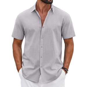 image:imageCOOFANDY Mens Button Down Shirts Short Sleeve Casual Shirt Cotton Summer Beach Linen Wedding ShirtsLight Grey