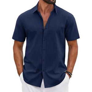 image:imageCOOFANDY Mens Button Down Shirts Short Sleeve Casual Shirt Cotton Summer Beach Linen Wedding ShirtsNavy Blue
