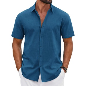 image:imageCOOFANDY Mens Button Down Shirts Short Sleeve Casual Shirt Cotton Summer Beach Linen Wedding ShirtsSea Blue