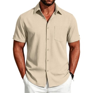 image:imageCOOFANDY Mens Button Down Shirts Short Sleeve Casual Shirts Summer Beach Linen Shirts with PocketBeige