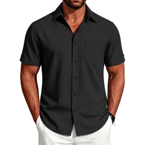 image:imageCOOFANDY Mens Button Down Shirts Short Sleeve Casual Shirts Summer Beach Linen Shirts with PocketBlack