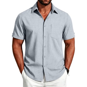 image:imageCOOFANDY Mens Button Down Shirts Short Sleeve Casual Shirts Summer Beach Linen Shirts with PocketBlue