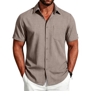 image:imageCOOFANDY Mens Button Down Shirts Short Sleeve Casual Shirts Summer Beach Linen Shirts with PocketBrown