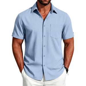 image:imageCOOFANDY Mens Button Down Shirts Short Sleeve Casual Shirts Summer Beach Linen Shirts with PocketClear Blue