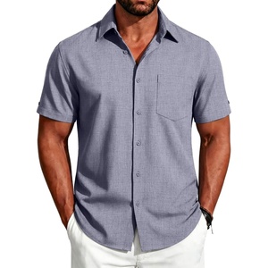image:imageCOOFANDY Mens Button Down Shirts Short Sleeve Casual Shirts Summer Beach Linen Shirts with PocketDark Blue