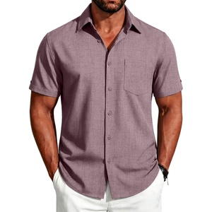 image:imageCOOFANDY Mens Button Down Shirts Short Sleeve Casual Shirts Summer Beach Linen Shirts with PocketDark Red