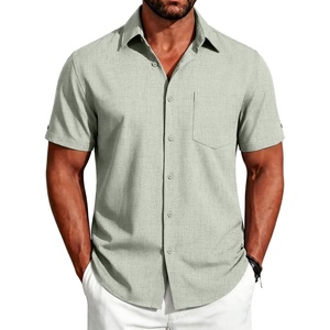 image:imageCOOFANDY Mens Button Down Shirts Short Sleeve Casual Shirts Summer Beach Linen Shirts with PocketGreen