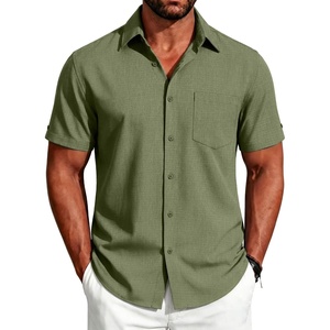 image:imageCOOFANDY Mens Button Down Shirts Short Sleeve Casual Shirts Summer Beach Linen Shirts with PocketOlive Green