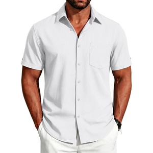 image:imageCOOFANDY Mens Button Down Shirts Short Sleeve Casual Shirts Summer Beach Linen Shirts with PocketWhite