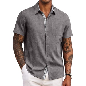 image:imageCOOFANDY Mens Button Down Shirts Short Sleeve Casual Summer Beach Vacation Wedding Shirt with PocketAdark Grey