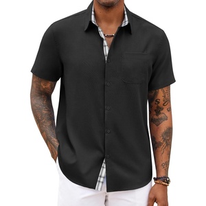 image:imageCOOFANDY Mens Button Down Shirts Short Sleeve Casual Summer Beach Vacation Wedding Shirt with PocketBlack