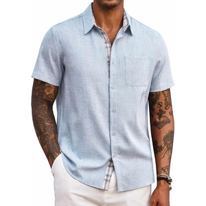 image:imageCOOFANDY Mens Button Down Shirts Short Sleeve Casual Summer Beach Vacation Wedding Shirt with PocketBlue