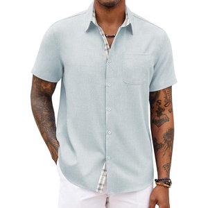 image:imageCOOFANDY Mens Button Down Shirts Short Sleeve Casual Summer Beach Vacation Wedding Shirt with PocketLight Blue