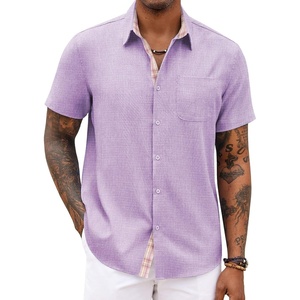 image:imageCOOFANDY Mens Button Down Shirts Short Sleeve Casual Summer Beach Vacation Wedding Shirt with PocketLight Purple