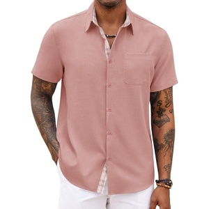 image:imageCOOFANDY Mens Button Down Shirts Short Sleeve Casual Summer Beach Vacation Wedding Shirt with PocketMisty Rose