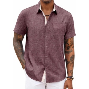 image:imageCOOFANDY Mens Button Down Shirts Short Sleeve Casual Summer Beach Vacation Wedding Shirt with PocketRed