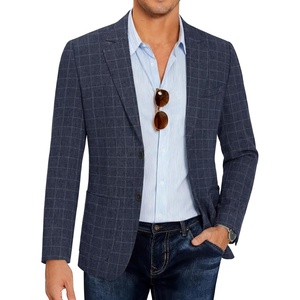 image:imageCOOFANDY Mens Casual Blazer Slim Fit Sport Coat Lightweight Two Button Suit JacketsPlaid Blazer Navy Blue