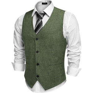 image:imageCOOFANDY Mens Casual Business Vests Lightweight Waistcoat Slim Fit Suit VestArmy Green