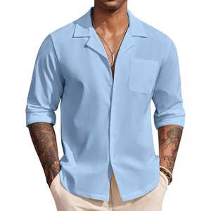image:imageCOOFANDY Mens Casual Button Down Shirt Summer Beach Shirts Long Sleeve Cuban Collared Tropical Textured Shirts
