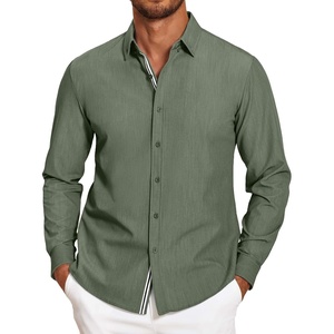 image:imageCOOFANDY Mens Casual Button Down Shirt Untucked Long Sleeve Stretch Denim Dress ShirtArmy Green