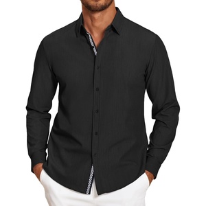 image:imageCOOFANDY Mens Casual Button Down Shirt Untucked Long Sleeve Stretch Denim Dress ShirtBlackplaid