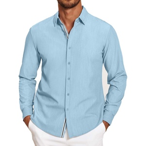 image:imageCOOFANDY Mens Casual Button Down Shirt Untucked Long Sleeve Stretch Denim Dress ShirtClear Blue