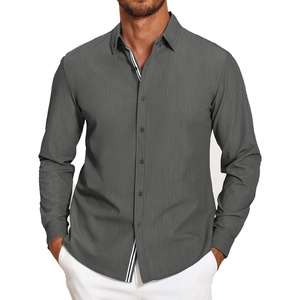 image:imageCOOFANDY Mens Casual Button Down Shirt Untucked Long Sleeve Stretch Denim Dress ShirtDark Grey