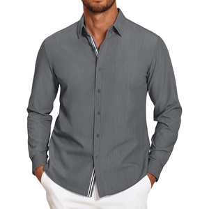 image:imageCOOFANDY Mens Casual Button Down Shirt Untucked Long Sleeve Stretch Denim Dress ShirtGrey
