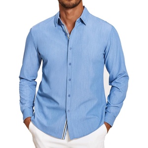 image:imageCOOFANDY Mens Casual Button Down Shirt Untucked Long Sleeve Stretch Denim Dress ShirtLight Blue
