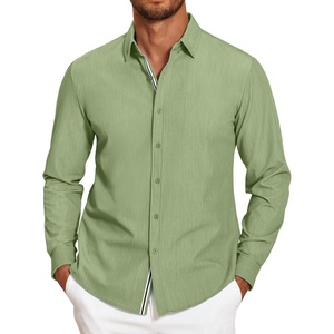 image:imageCOOFANDY Mens Casual Button Down Shirt Untucked Long Sleeve Stretch Denim Dress ShirtLight Green
